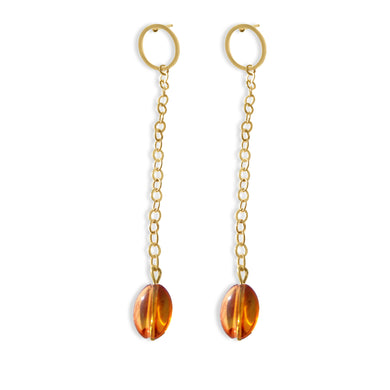 oval drop earrings made by Marie France Design in Gold and Amber