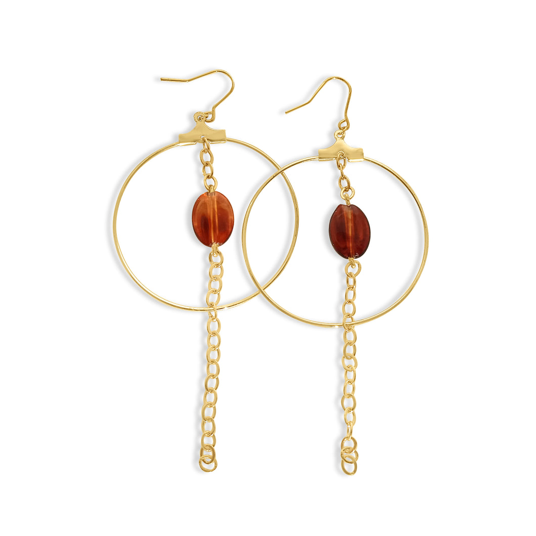 Droplet creole amber and gold earrings handmade in France by Mari France design