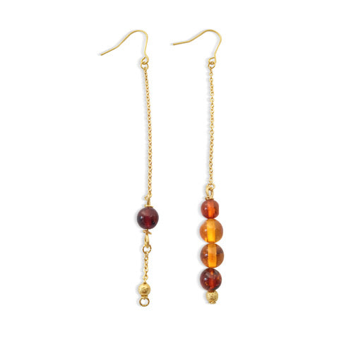 amber droplets earrings with 18K plated gold mini chain by Marie France Design